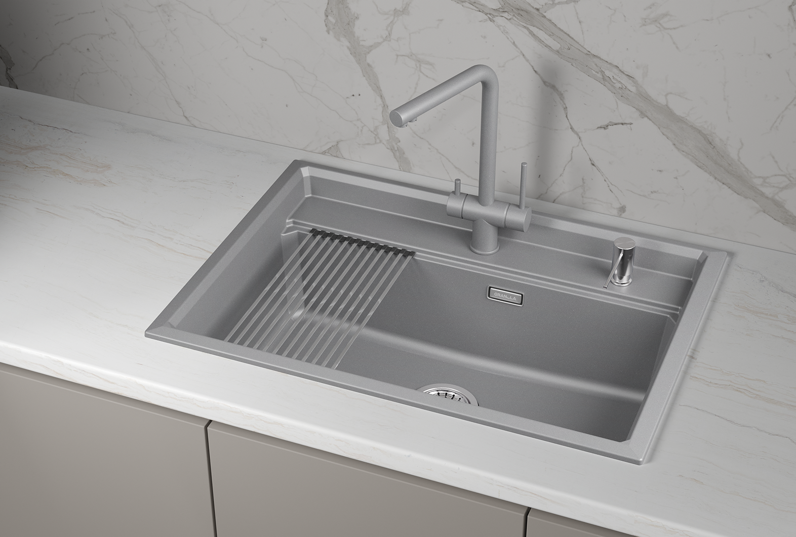 Кухонная мойка GRANULA KS-7301, АЛЮМИНИУМ