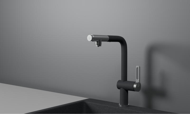Кухонный смеситель GRANULA с выдвижным изливом с переключением на душ и подключением к фильтру GR-8169, ГРАФИТ