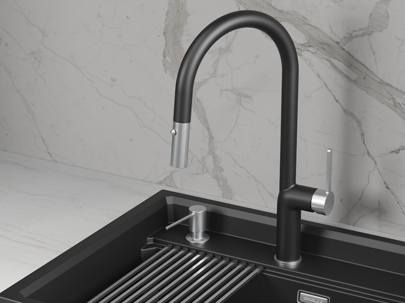 Кухонный смеситель GRANULA с выдвижным изливом и переключением на душ GR-9010, ТУРМАЛИН
