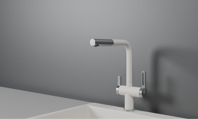 Кухонный смеситель GRANULA с выдвижным изливом и подключением к фильтру GR-8170, АРКТИК (БЕЛЫЙ)