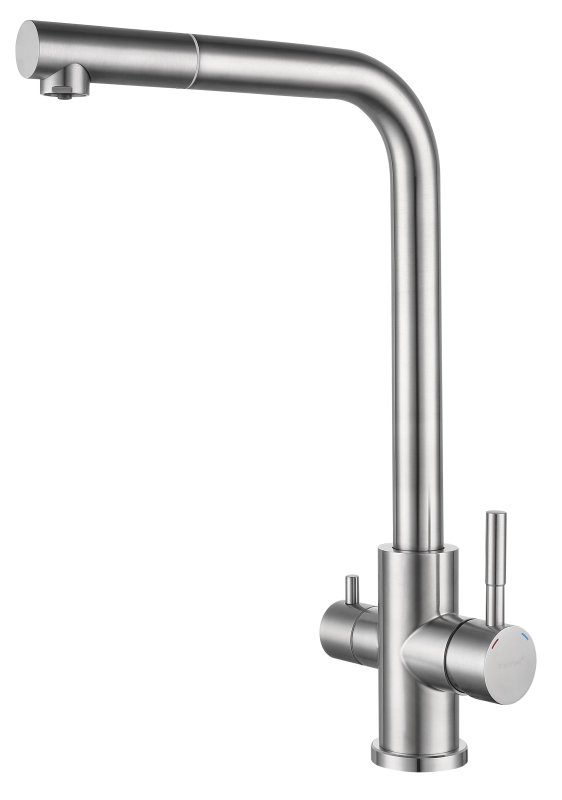 GRANFEST QUARZ  Смеситель для кухни Г-обр. с краном питьевой воды D-35мм нержавейка арт. GF-