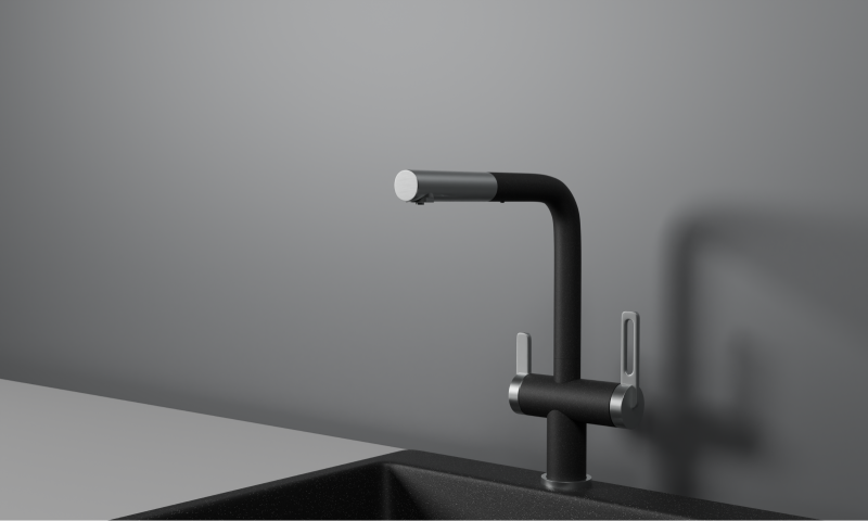 Кухонный смеситель GRANULA с выдвижным изливом и подключением к фильтру GR-8170 ЧЕРНЫЙ
