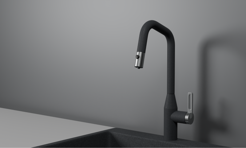 Кухонный смеситель GRANULA с выдвижным изливом и подключением к фильтру GR-8171, ГРАФИТ