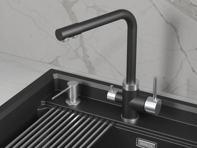 Кухонный смеситель GRANULA GR-5015, ШВАРЦ (чёрный металлик)