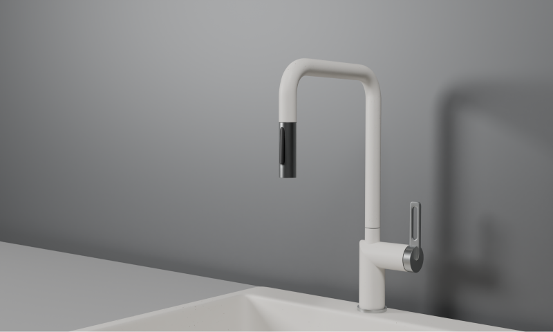 Кухонный смеситель GRANULA с выдвижным изливом и переключением на душ GR-8173, АРКТИК (БЕЛЫЙ)