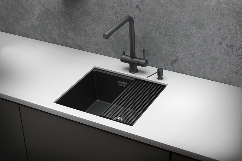 KS-5045U, ЧЕРНЫЙ МАТОВЫЙ, стальная кухонная мойка KITCHEN SPACE