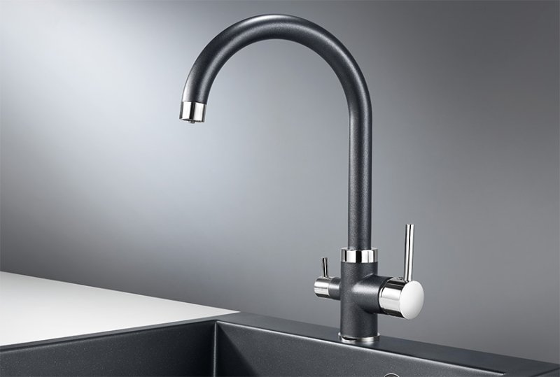 Кухонный смеситель GRANULA  GR-2168, ШВАРЦ (чёрный металлик)