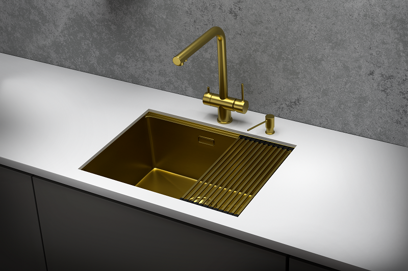 KS-6045U, ЗОЛОТО САТИН, стальная кухонная мойка KITCHEN SPACE