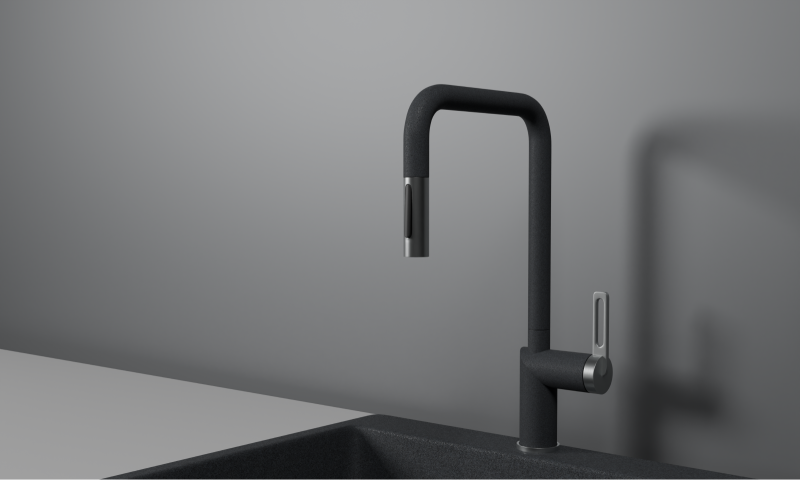 Кухонный смеситель GRANULA с выдвижным изливом и переключением на душ GR-8173, ГРАФИТ