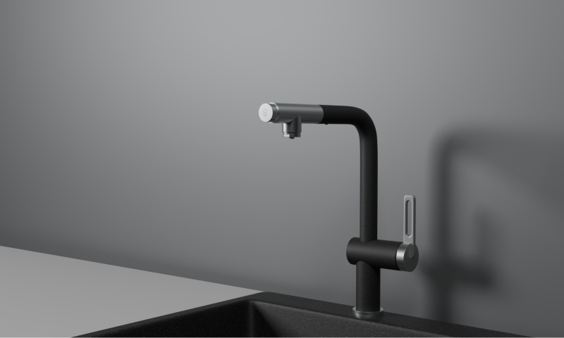 Кухонный смеситель GRANULA с выдвижным изливом с переключением на душ и подключением к фильтру GR-8169, ЧЕРНЫЙ