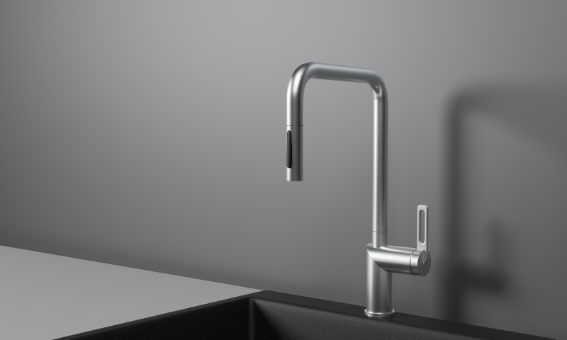 Кухонный смеситель GRANULA с выдвижным изливом и переключением на душ GR-8173, НЕРЖ