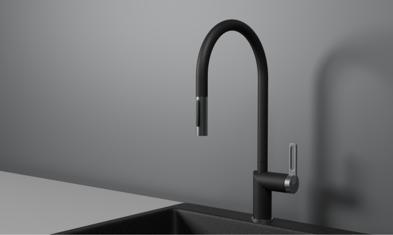 Кухонный смеситель GRANULA с выдвижным изливом и переключением на душ GR-8172, ЧЕРНЫЙ