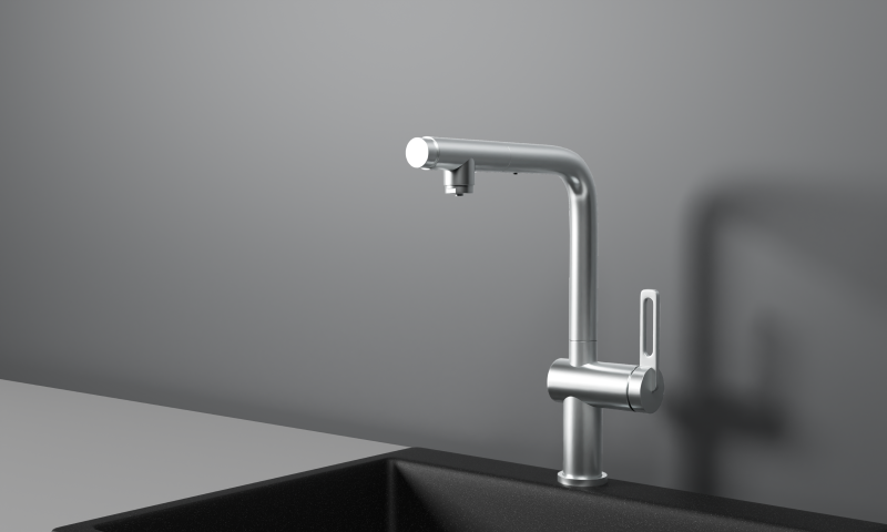Кухонный смеситель GRANULA с выдвижным изливом с переключением на душ и подключением к фильтру GR-8169, НЕРЖ