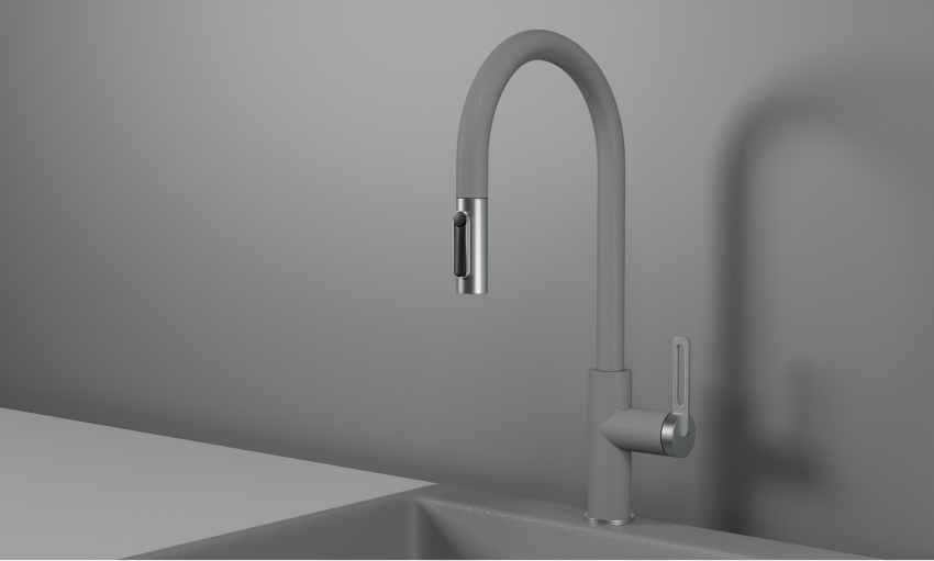 Кухонный смеситель GRANULA с выдвижным изливом с переключением на душ и подключением к  фильтру GR-8168, АЛЮМИНИУМ