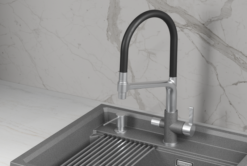 Кухонный смеситель GRANULA GR-5083, ГРАФИТ (ЧЁРНО-СЕРЫЙ)