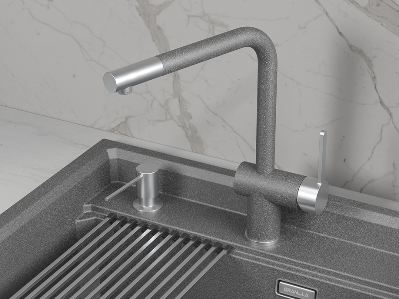 Кухонный смеситель GRANULA GR-5017, ГРАФИТ (ЧЁРНО-СЕРЫЙ)