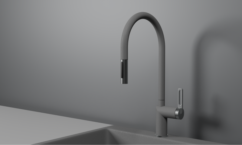 Кухонный смеситель GRANULA с выдвижным изливом и переключением на душ GR-8172, АЛЮМИНИУМ