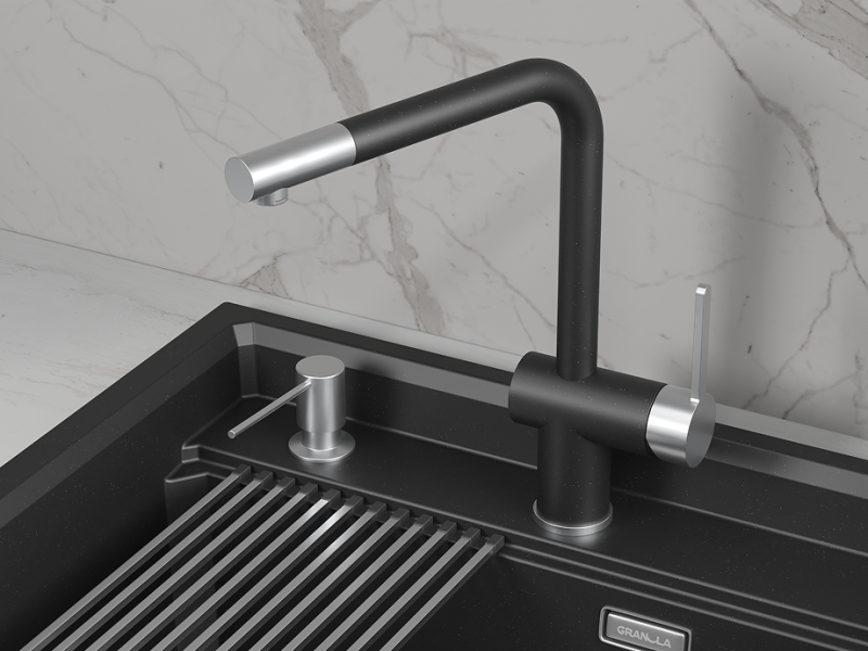 Кухонный смеситель GRANULA GR-5017, ШВАРЦ (чёрный металлик)
