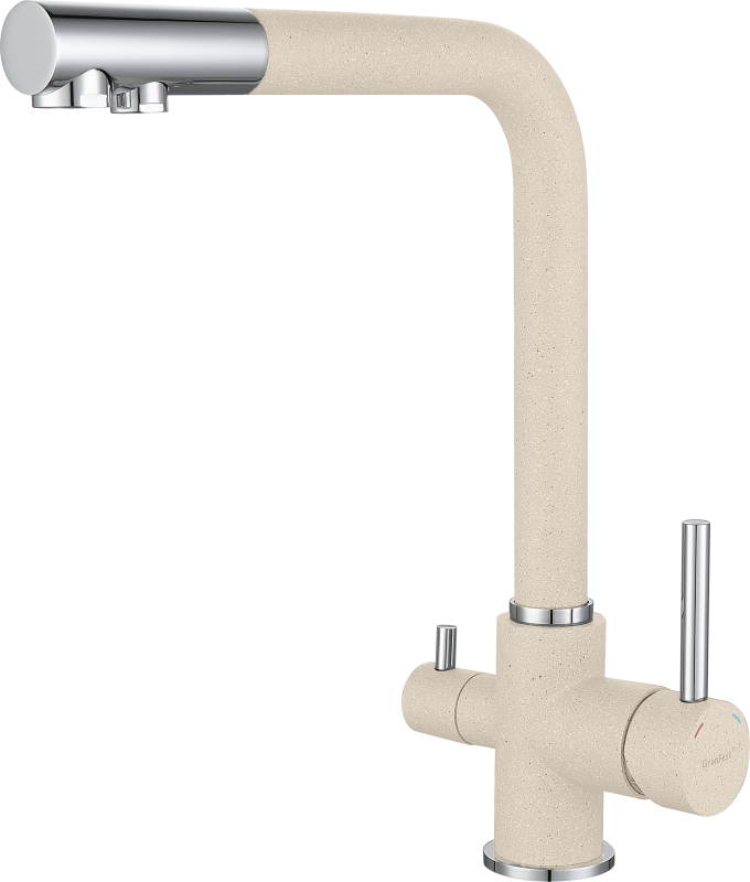 GranFest Композит Смеситель для кухни Г-обр. с краном питьевой воды D-35мм белый арт.