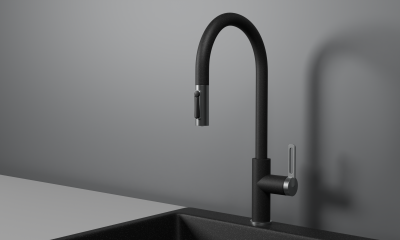 Кухонный смеситель GRANULA с выдвижным изливом с переключением на душ и подключением к  фильтру  GR-8168, ЧЕРНЫЙ