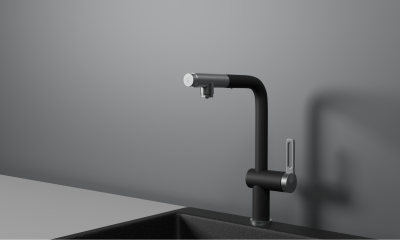 Кухонный смеситель GRANULA с выдвижным изливом с переключением на душ и подключением к фильтру GR-8169, ЧЕРНЫЙ