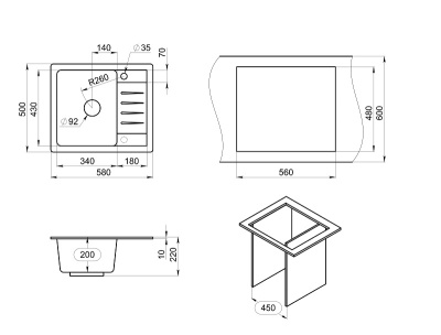 Кухонная мойка GRANULA ST-5803, ЧЁРНЫЙ