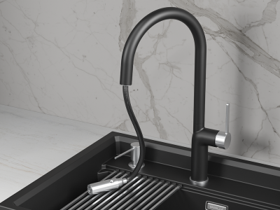 Кухонный смеситель GRANULA с выдвижным изливом и переключением на душ GR-9010, ТУРМАЛИН