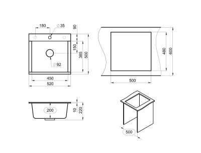 Кухонная мойка GRANULA ES-5201, БАЗАЛЬТ