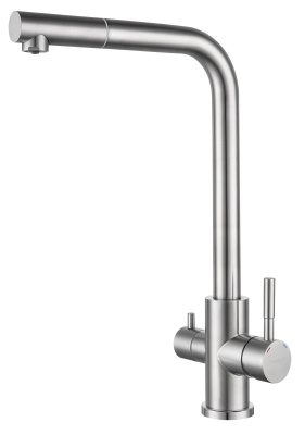 GRANFEST QUARZ  Смеситель для кухни Г-обр. с краном питьевой воды D-35мм нержавейка арт. GF-