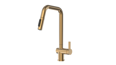 Кухонный смеситель GRANULA с выдвижным изливом с переключением на душ и подключением к фильтру KS-7273, ЗОЛОТО САТИН