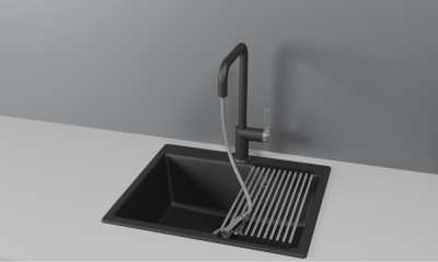 Кухонный смеситель GRANULA с выдвижным изливом и переключением на душ GR-8173, ШВАРЦ