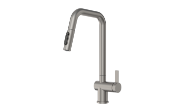 Кухонный смеситель GRANULA с выдвижным изливом с переключением на душ и подключением к фильтру KS-7273, СТАЛЬ МАТОВАЯ