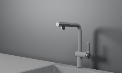 Кухонный смеситель GRANULA с выдвижным изливом и подключением к фильтру GR-8169, БАЗАЛЬТ