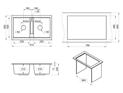 Кухонная мойка GRANULA GR-8101, ГРАФИТ (ЧЁРНО-СЕРЫЙ)