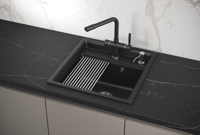 Кухонная мойка GRANULA KS-5002, ШВАРЦ (чёрный металлик)