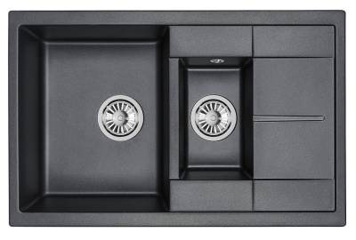 Кухонная мойка GRANULA GR-7802, ШВАРЦ (чёрный металлик)
