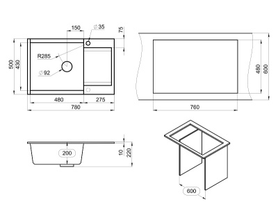 Кухонная мойка GRANULA  ES-7807, БАЗАЛЬТ