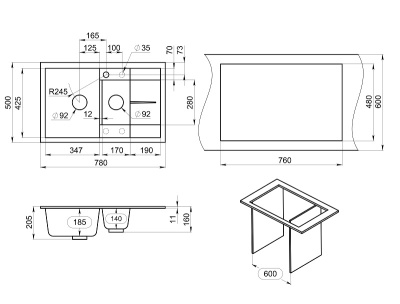 Кухонная мойка GRANULA GR-7802, ШВАРЦ (чёрный металлик)