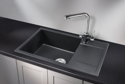 Кухонная мойка GRANULA GR-7805, ШВАРЦ (чёрный металлик)