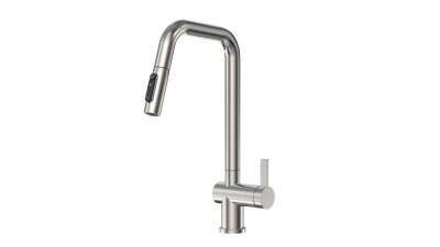 Кухонный смеситель GRANULA с выдвижным изливом с переключением на душ и подключением к фильтру KS-7273, СТАЛЬ САТИН