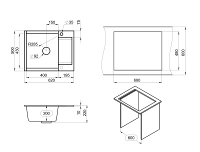 Кухонная мойка GRANULA ES-6202, БАЗАЛЬТ