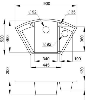Кухонная мойка Granula GR-9001 шварц 900х520мм