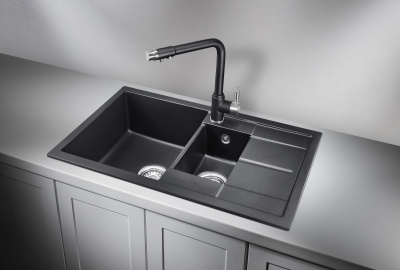 Кухонная мойка GRANULA GR-7802, ШВАРЦ (чёрный металлик)