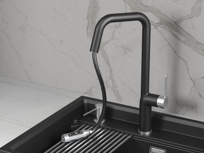 Кухонный смеситель GRANULA с выдвижным изливом с переключением на душ и подключением к  фильтру GR-9011, ТУРМАЛИН