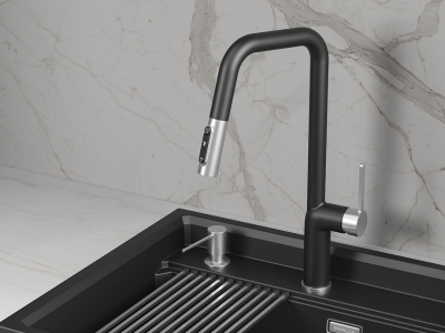 Кухонный смеситель GRANULA с выдвижным изливом с переключением на душ и подключением к  фильтру GR-9011, ТУРМАЛИН