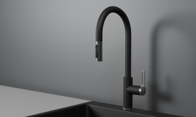 Кухонный смеситель GRANULA с выдвижным изливом с переключением на душ и подключением к  фильтру GR-8168, ШВАРЦ