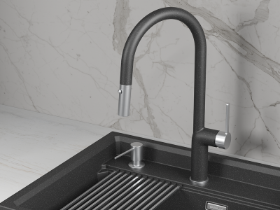 Кухонный смеситель GRANULA с выдвижным изливом и переключением на душ GR-9010, ЧЕРНЫЙ
