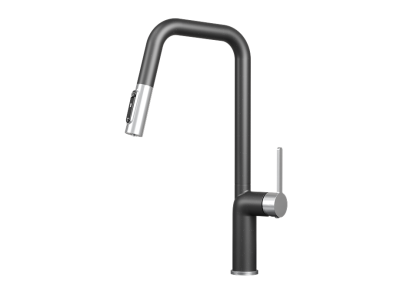Кухонный смеситель GRANULA с выдвижным изливом с переключением на душ и подключением к  фильтру GR-9011, ШВАРЦ