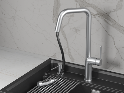 Кухонный смеситель GRANULA с выдвижным изливом с переключением на душ и подключением к  фильтру GR-9011, НЕРЖ