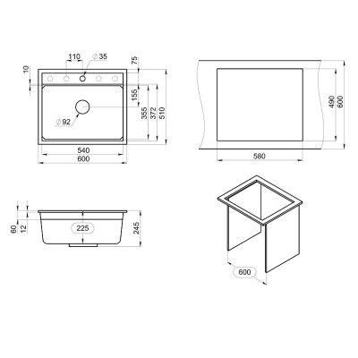 Кухонная мойка GRANULA KS-6003, ШВАРЦ (чёрный металлик)